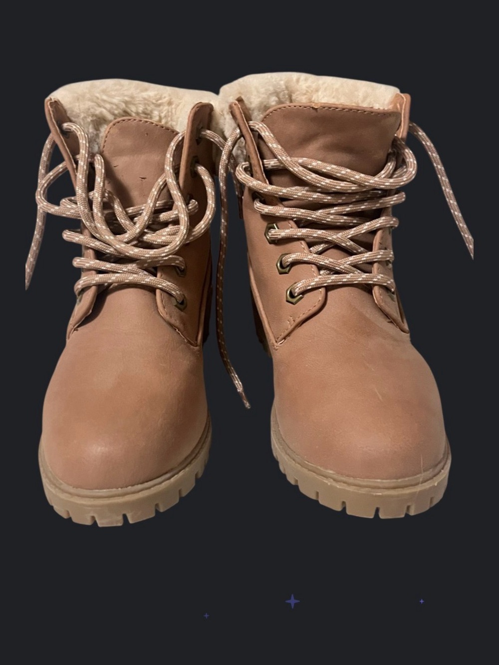 Madden Girl Lace-Up Faux-Shearling Ankle Boots in Tan